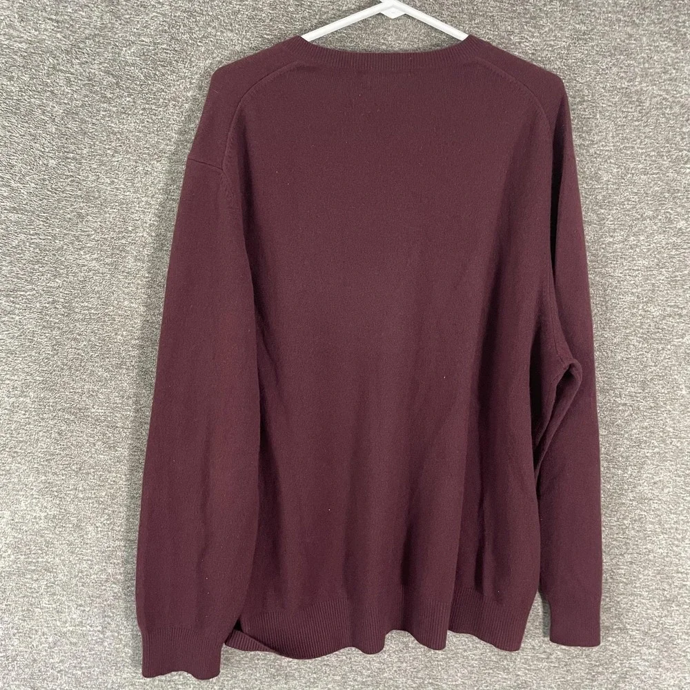Lands' End Sweater Mens XL Red 100% Cashmere V Neck Knit Pullover Solid